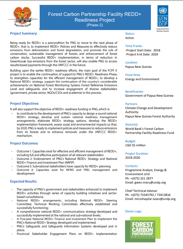 PNG Forest Carbon Partnership Facility (FCPF) REDD+ Readiness Phase 2